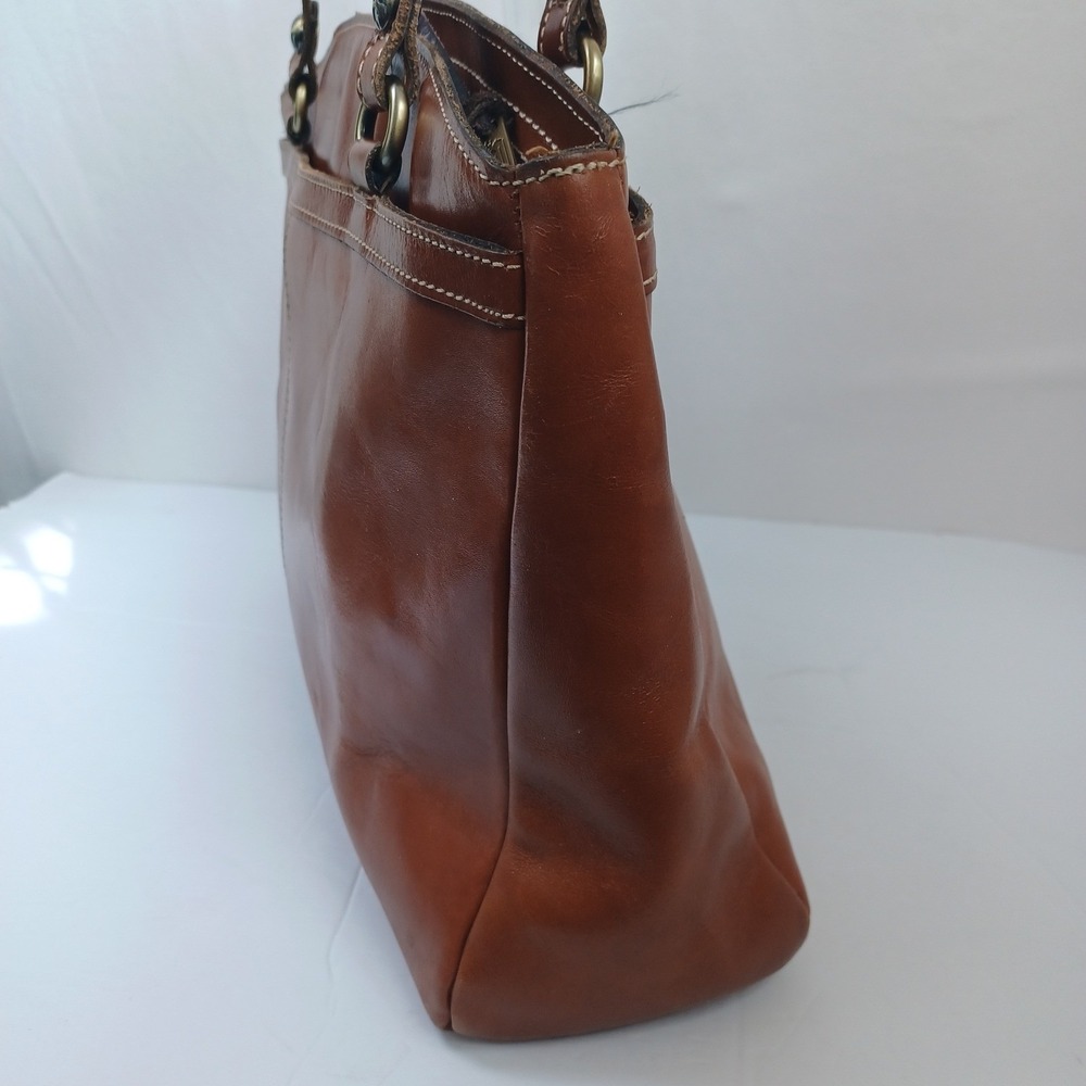 Patricia Nash Cognac Leather Tote Bag‎ Front Zip Contrast Stitching Brown - Picture 8 of 16